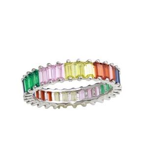 .925 sterling silver Rainbow baguette ring